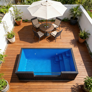 Carcasa de Piscina Prefabricada de Fibra de Vidrio con Escalones Integrados y Asientos Tipo Banco - Product Image 4