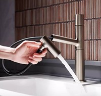 Robinet de lavabo de salle de bain contemporain en alliage de zinc avec capteur tactile, douchette extractible, montage sur comptoir, levier unique, valve en céramique