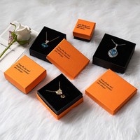 Boîte à bijoux carrée en stratifié orange et noir, emballage frais pour boucles d'oreilles, bracelets, colliers et bagues, avec logo