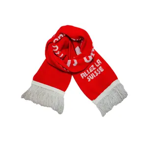 Écharpe d'hiver en tricot jacquard rouge et blanc avec logo et pompon