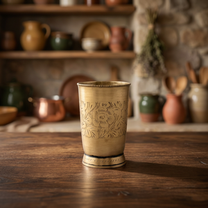 Handmade Contemporary Design Carving <b>Gold</b> Brass Lassi Glass for <b>Christmas</b> Home <b>Decor</b> Office & Outdoor Use India Arts Palace - Product Image 2