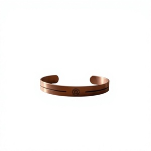 Premium Pure Copper <b>Engraved</b> Manipura Chakra Symbol Brushed Pattern Cuff <b>Bangle</b> Adjustable Open Flat Wristband - Product Image 1