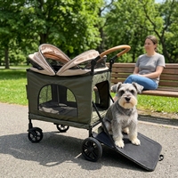 Poussette double pour animaux de compagnie JXB XF361 grande capacité, chariot robuste pour chiens et chats avec rampe, transporteur extérieur pour animaux