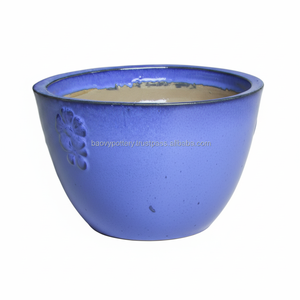 Proveedor de Cerámica de Vietnam/ Macetas Redondas de Cerámica Esmaltada Azul para Jardín - Product Image 1