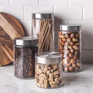 Kitchen Pantry Organiser air Tight Glass Food Cereals Storage and Containers Organizers Jar <b>Set</b> with Stainless Steel Lid - Product Image 1