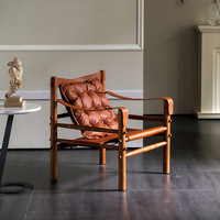 Chaise de loisirs Safari PurelyFeel en bois massif marron, design selle, style nordique moderne, pour la maison, le bureau, la salle à manger et le salon