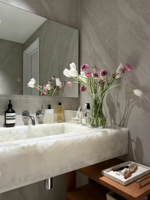 Vasque en Agate Naturelle Translucide Écologique de Luxe Moderne pour Meuble-Lavabo de Salle de Bain Rétroéclairé