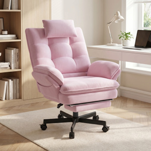 Chaise de bureau ergonomique pivotante moderne en velours avec appui-tête et repose-pieds, inclinable à 135°, réglable en hauteur, pour la maison, le bureau et l'école - Product Image 1