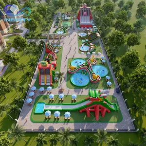 Dinosaur Theme Pvc Inflatable Water Park Outdoor Amusement Parks Inflatable Pool With Water Slide