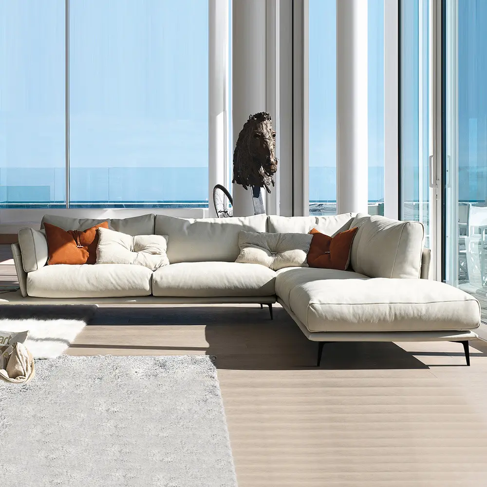 Sofá nórdico minimalista de lujo para sala de estar, combinación de pequeño apartamento, pluma de tela post-moderna, superventas