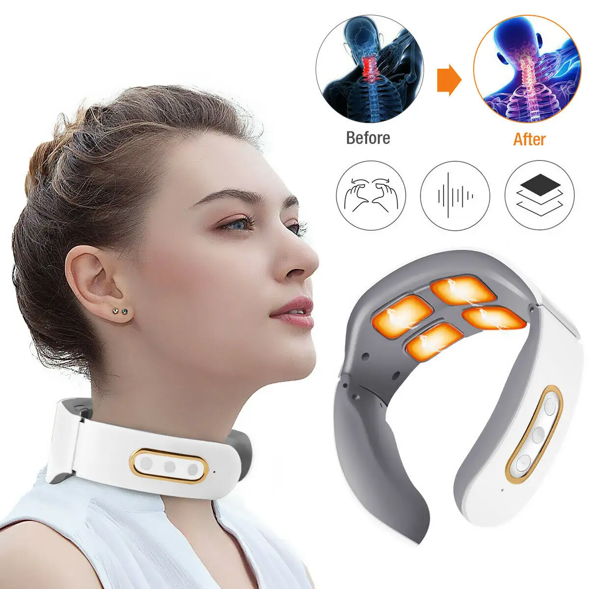 Cordless Portable Electric Smart 4D EMS Heating Function Vibration Neck Massager