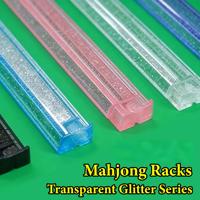 Supports de Mahjong Américains Modernes de Luxe Transparents et Scintillants |   Organisateur de carreaux 2-en-1 de 18,5 pouces : poussoir et support pour carreaux, idéal pour la maison et les voyages