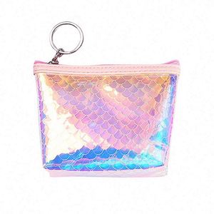 Porte-monnaie carré étanche en TPU laser pour filles, motif écailles de poisson coloré, petit sac à monnaie tendance - Product Image 1
