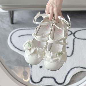 Zapatos de mujer Abirabbit original Lolita con estampado de fresa - Zapatos japoneses de tacón medio con punta redonda y lazo, serie adorable - Product Image 3