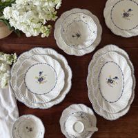 Service de vaisselle en porcelaine de style français vintage à motif végétal, assiette à dessert, bol, tasse à café, soucoupe, assiettes ovales profondes, compatible micro-ondes