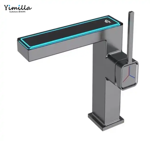 YIMILLA, nuevo diseño, grifo de lavabo moderno, mezclador negro, grifo de agua de lavabo Digital inteligente, grifo LED de baño - Product Image 1