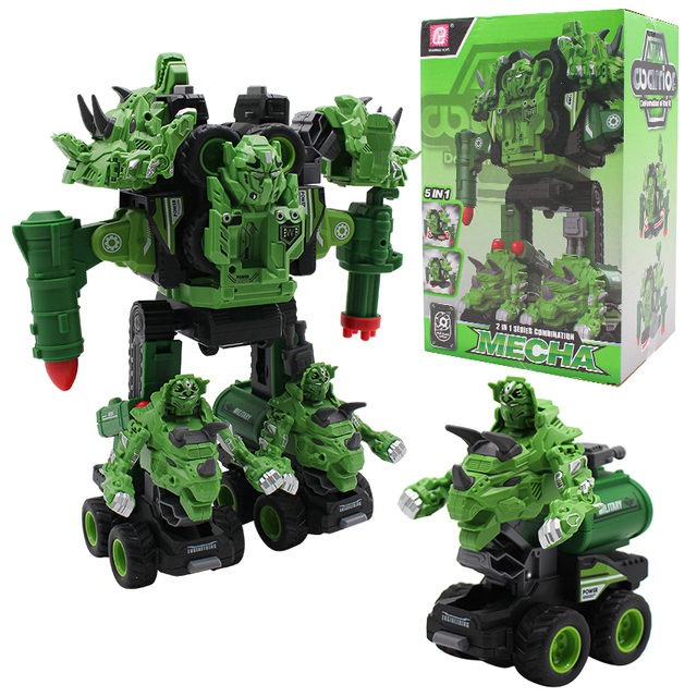 DIY 5 in 1 Deform Robot Military Sliding Vehicles Miniature Car Educational Plastic Boys Truck Toy