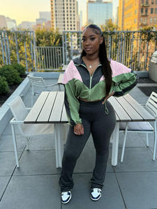 الخريف ، ملابس نسائية من قطعتين ، بدلة رياضية ، مجموعات ملابس من قطعتين ، مجموعة ملابس نسائية مرقعة ، مجموعة سراويل اليوغا الرائجة - Product Image 5