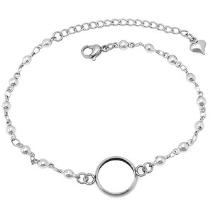 Stainless Steel <b>Beaded</b> <b>Bracelet</b> With Circle <b>Charm</b> And Heart Pendant Jewelry Findings - Product Image 1