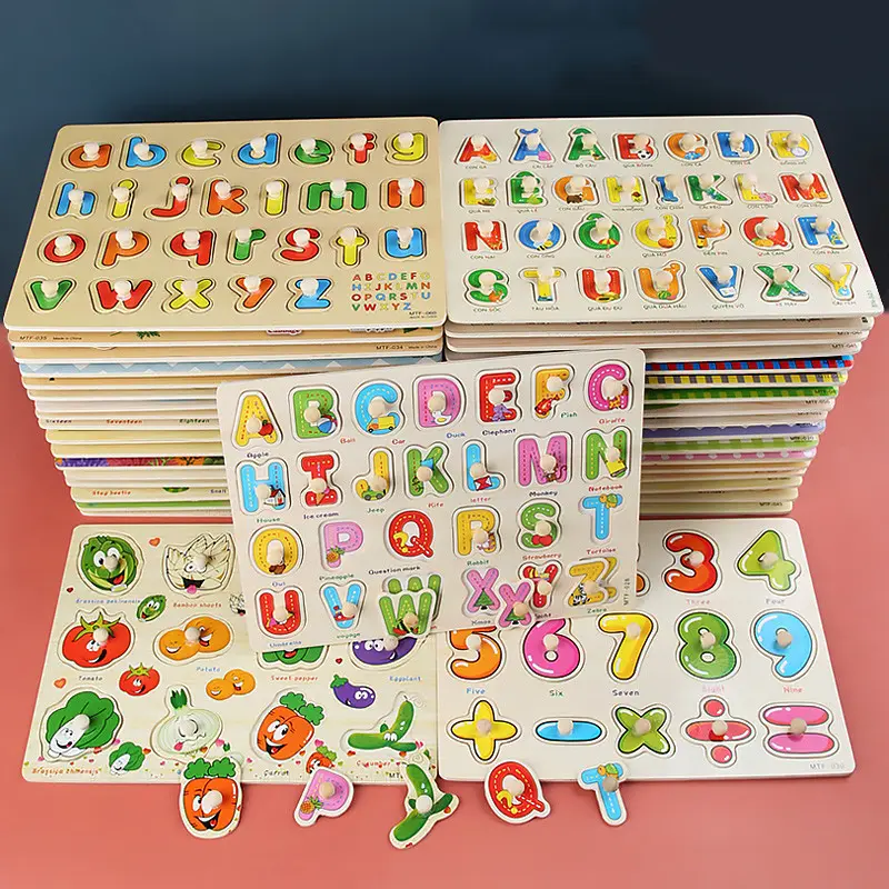 Wooden Cartoon Mushroom Nail Scratch Board Puzzle Alphanumeric Peg Puzzle Enlightenment Early Education Toys