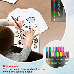 Textile Non Toxique Textil <span class=keywords><strong>En</strong></span> Gros 24 T-Shirt Art Couleur <span class=keywords><strong>Pour</strong></span> Enfant <span class=keywords><strong>Feutre</strong></span> Pointe permanent Tissu Marqueur Stylo - Product Image 6
