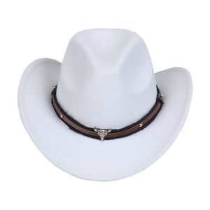 Chapeau de cowboy occidental à large bord en feutre pour enfants, avec accessoire tête de taureau en feutre à poils relevés, couleur unie - Product Image 5