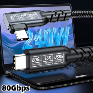 สายดาต้า PD 240W 5A หัวงอ USB <span class=keywords><strong>5</strong></span>.0 80Gbps Thunderbolt <span class=keywords><strong>5</strong></span> Type <span class=keywords><strong>C</strong></span> สำหรับชาร์จเร็ว ใช้ได้กับ MacBook iPhone 17 Pro Air แท็บเล็ต แล็ปท็อป - Product Image 3