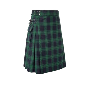Women's Cotton Plaid Kilt <b>Skirt</b> With Pockets And Buckle Closure In Red Blue Green And Gray Patterns - Product Image 3