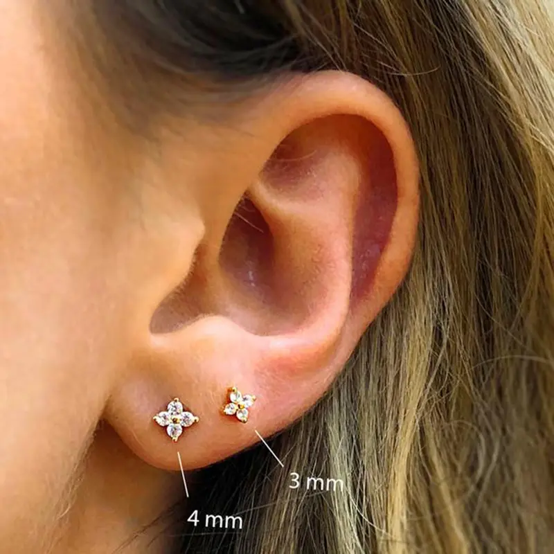 Classic design S925 zirconia earrings Sterling silver flower diamond gold plated mini earring stud for girls