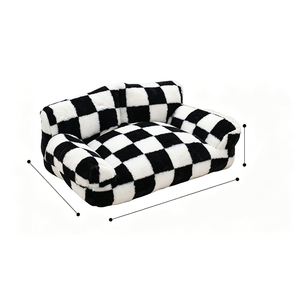 Checkered Faux Fur Dog <b>Bed</b> Rectangle Soft Modern Pet <b>Bed</b> Indoor All Seasons Removable Washable Polyester Fiber Fill - Product Image 1