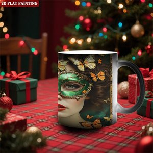 Heat Changing Magic Mug Frosted Black 11oz <b>Ceramic</b> Color Changing <b>Cup</b> With Butterfly Mask Art Design - Product Image 2