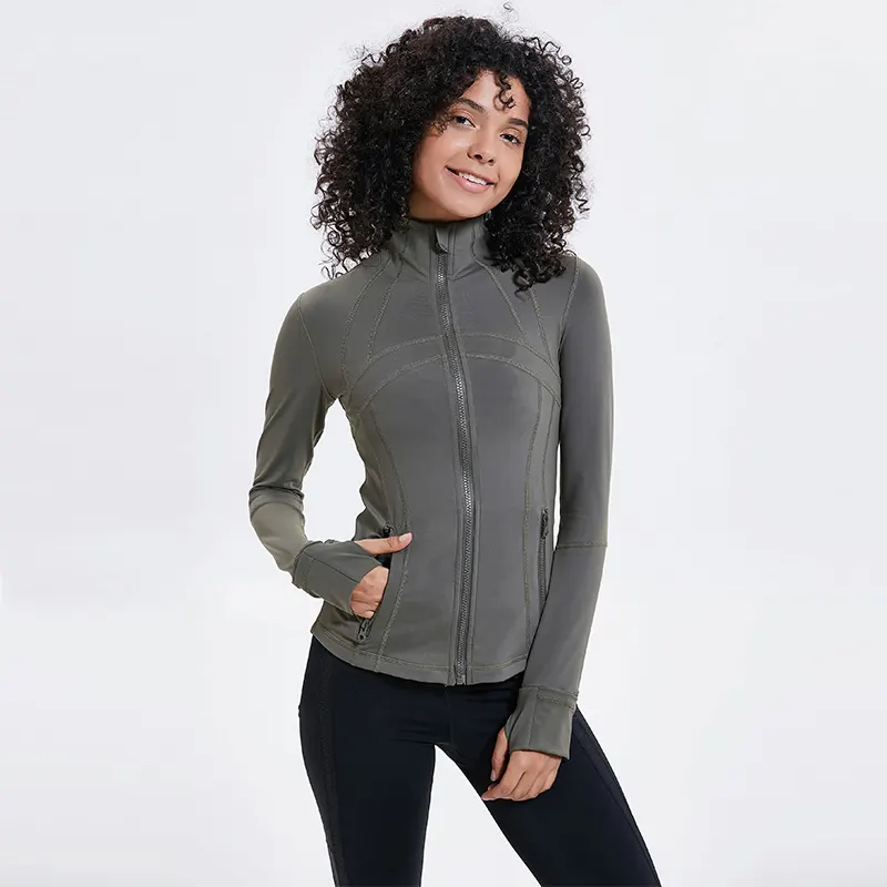 Flexible Active Wear Women Long Sleeve Gym Yoga Sports Jacket with Thumb Holes