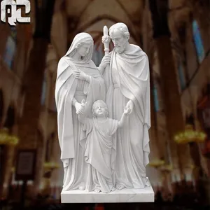 Customized Large Life Size Religious Sculpture Garden Decorative Pure White Marble Holy Family Church Statue