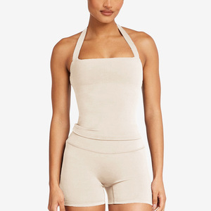 Top Deportivo de Yoga con Cuello Halter y Pantalones Cortos para Mujer, Personalizado con Logotipo, para Gimnasio, Entrenamiento, <span class=keywords><strong>Fitness</strong></span>, Secado Rápido - Product Image 4