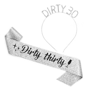 Oro Rosa cumpleaños decoración fiesta suministros diamantes <span class=keywords><strong>de</strong></span> imitación mujeres sucio treinta 30 cumpleaños corona diadema faja Tiara conjuntos - Product Image 3