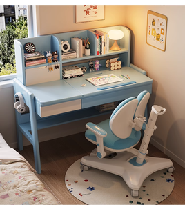 Escritorio de estudio de almacenamiento de madera maciza duradero ergonómico con estantería y cajón, mesa de estudio ajustable en altura para oficina en casa barata para niños - Product Image 4
