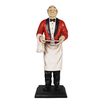 Statue ornementale de vieil homme de majordome de serveur avec plateau, décor de restaurant d'accessoires, statues de majordome grandeur nature en résine