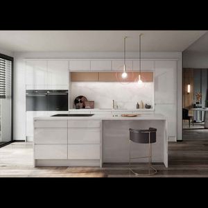Meubles de cuisine sur mesure en gros d'usine, design moderne, armoires de cuisine en bois mélaminé, armoires de cuisine haut de gamme avec îlot - Product Image 1