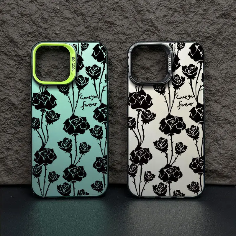 새로운 PC 꽃 패턴 iPhone 11 14 12 13 15 pro max 용 장미 연인 스타일 전화 케이스 인쇄