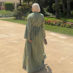 Venta al por mayor 2026 Abaya <span class=keywords><strong>Mujer</strong></span> frente abierto Abaya y vestido interior 2 uds Abaya conjunto modesto Casual uso diario para todas las estaciones traje - Product Image 6