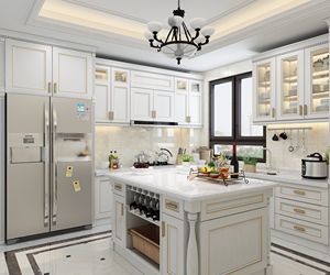 Cocina Modular de Lujo, Gabinete de Madera Maciza Personalizable, Impermeable, Ecológico, Hecho en China - Product Image 1