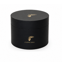 Caja Redonda de Cartón Rígido Negro Reciclable Personalizada con Tapa, Empaque de Cartón con Logotipo Estampado en Oro para Mercancía de Marca