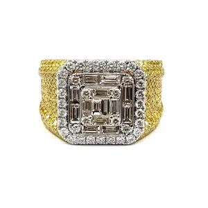 强烈的黄色男士戒指设计18 kt金丝雀黄色钻石长棍面包订婚男士戒指与黄色钻石