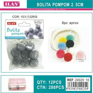 Pompon in Lana Grigia Ilan Bolita 2,5 Cm per Decorazioni Artigianali - Product Image 1