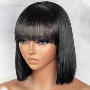 Perruque Lace Front HD pour Femme, <span class=keywords><strong>Coupe</strong></span> Bob Courte, <span class=keywords><strong>Cheveux</strong></span> Humains Brésiliens Vierges Ultra-Lisses avec <span class=keywords><strong>Frange</strong></span> - Product Image 1