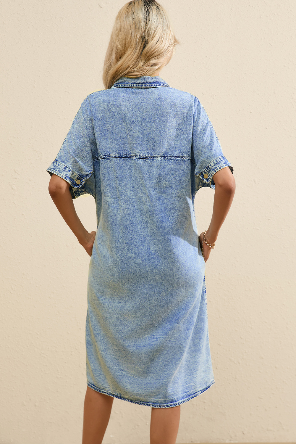 light blue loose dress A-Line Loose Pockets Solid Color V-Neck Maxi Dresses – Uoozee official main image 0