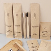 Brosse à dents en bambou biodégradable emballée dans du papier kraft, manche plat et lisse, pour les hôtels, les villas, les touristes, pour le nettoyage des dents