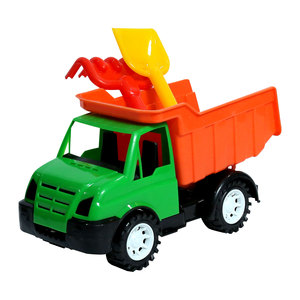 Kids Small Tipper Truck Toy with Rake and Shovel <b>Beach</b> Sand Play Set Mesh Packed - Product Image 1