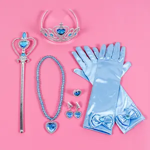 2024 Little Girls Cosplay Princess Crown Magic Stick Necklace Set For Carnival Party Costume Accessories