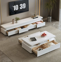 Table basse moderne en marbre et bois, meuble TV sur pied avec rangement double couche, convertible, pour salon domestique